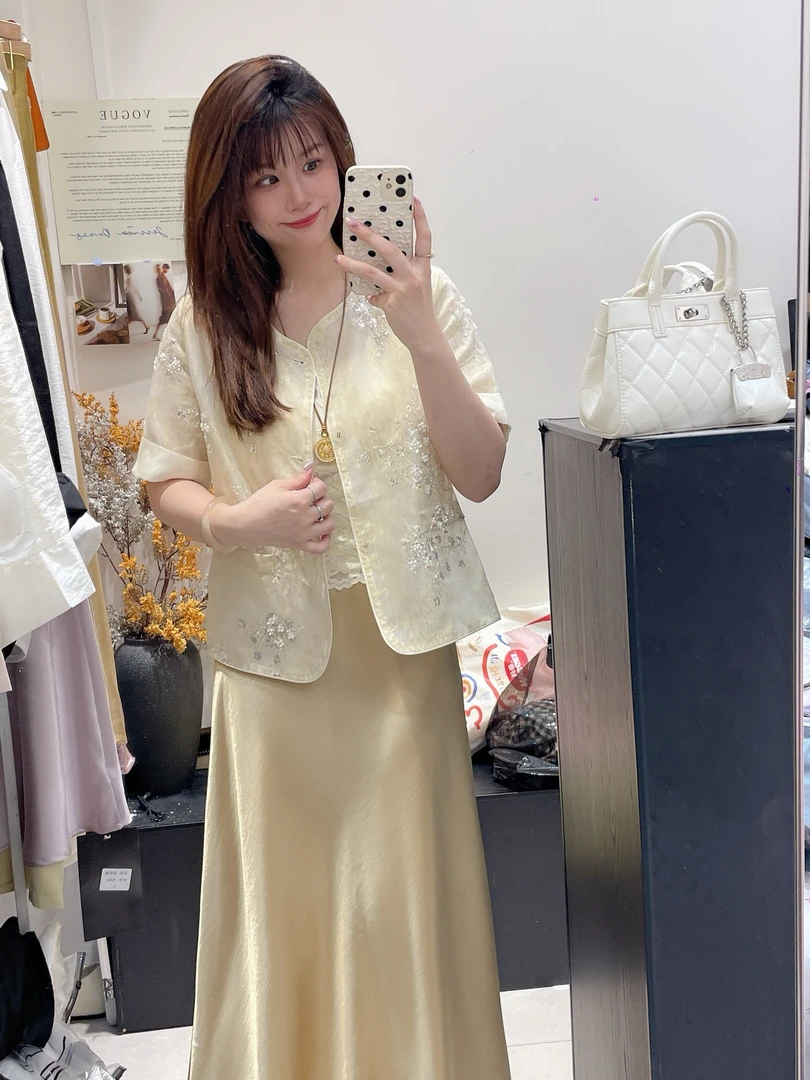 NS「流光花语」夏季国风中式重工气质蕾丝亮片开衫外套