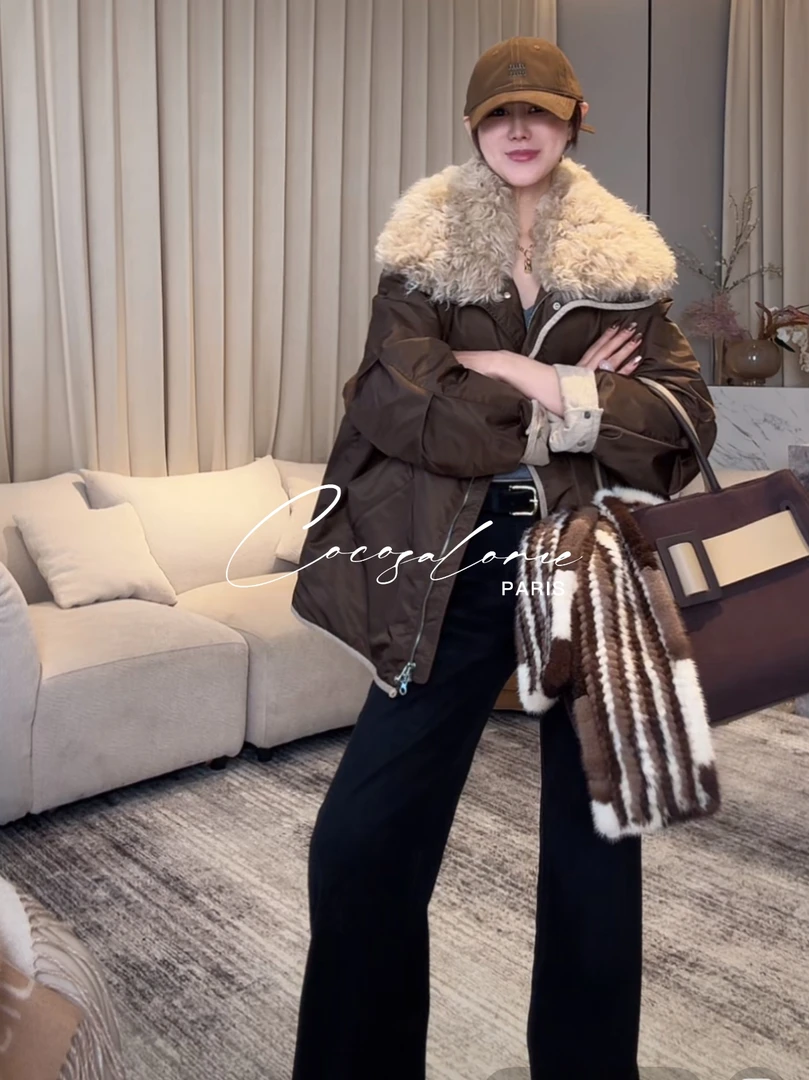 韩彬彬"巴黎鹅绒"90白鹅绒拼接托斯卡纳羊羔毛秋冬羽绒服3224-3