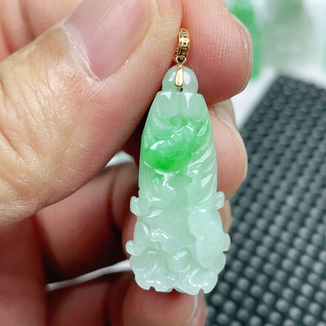 翡翠18K金镶嵌吊坠(不含链)