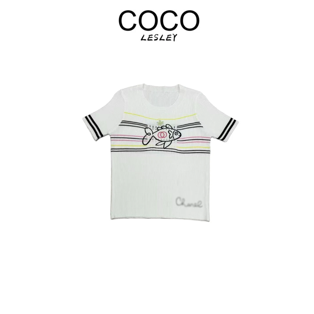 【COCO LESLEY】圆领短袖套头款修身型鱼毛针织衫经典女装 810