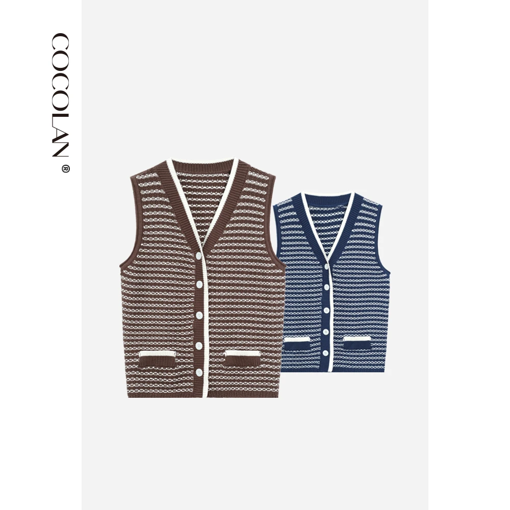 COCOLAN【智贤】100棉无袖女条纹针织马甲CL6MJ0718