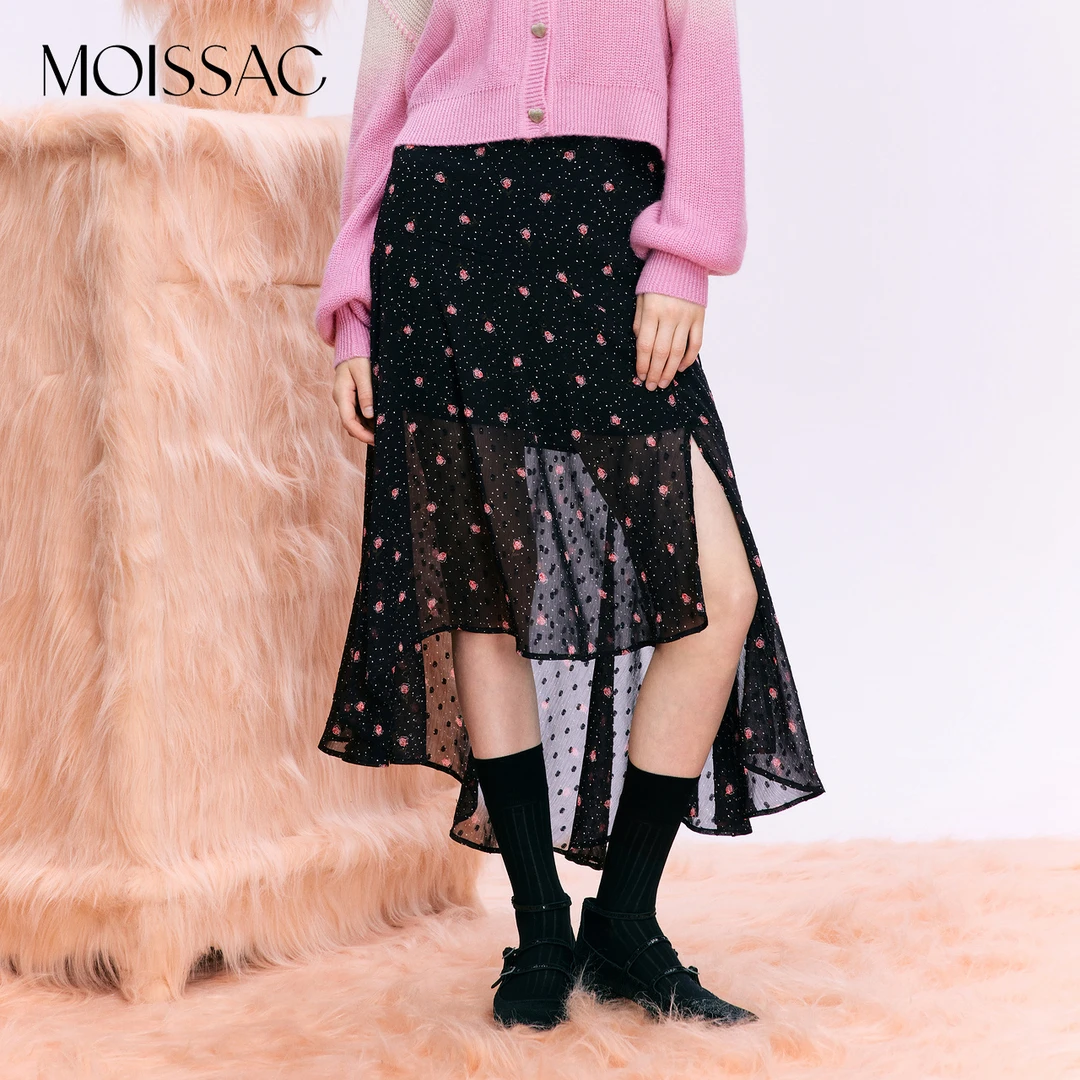 【小熊专属】摩萨克法式浪漫时髦雪纺开叉小碎花A字半身裙女