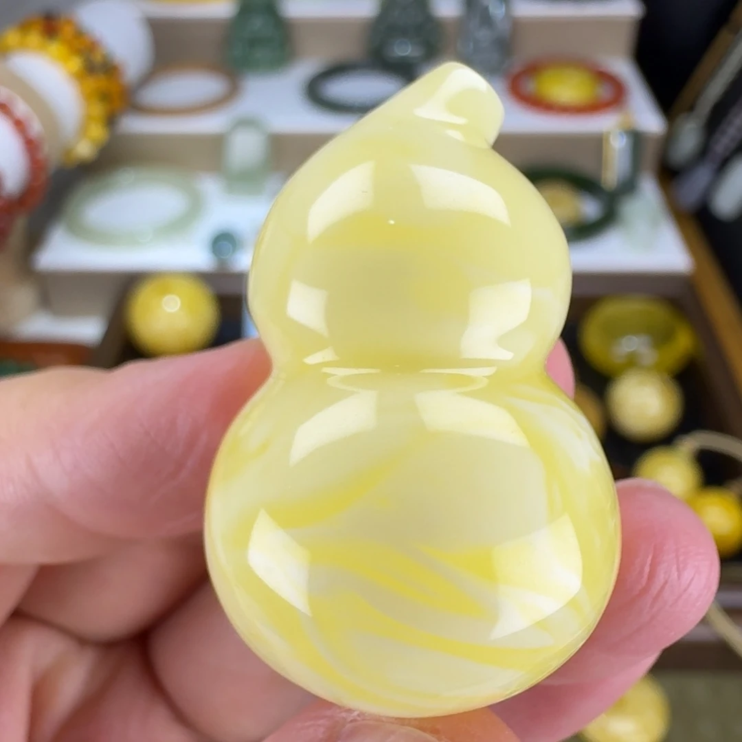 琥珀颈饰未镶嵌天然白蜡拉丝立体葫芦