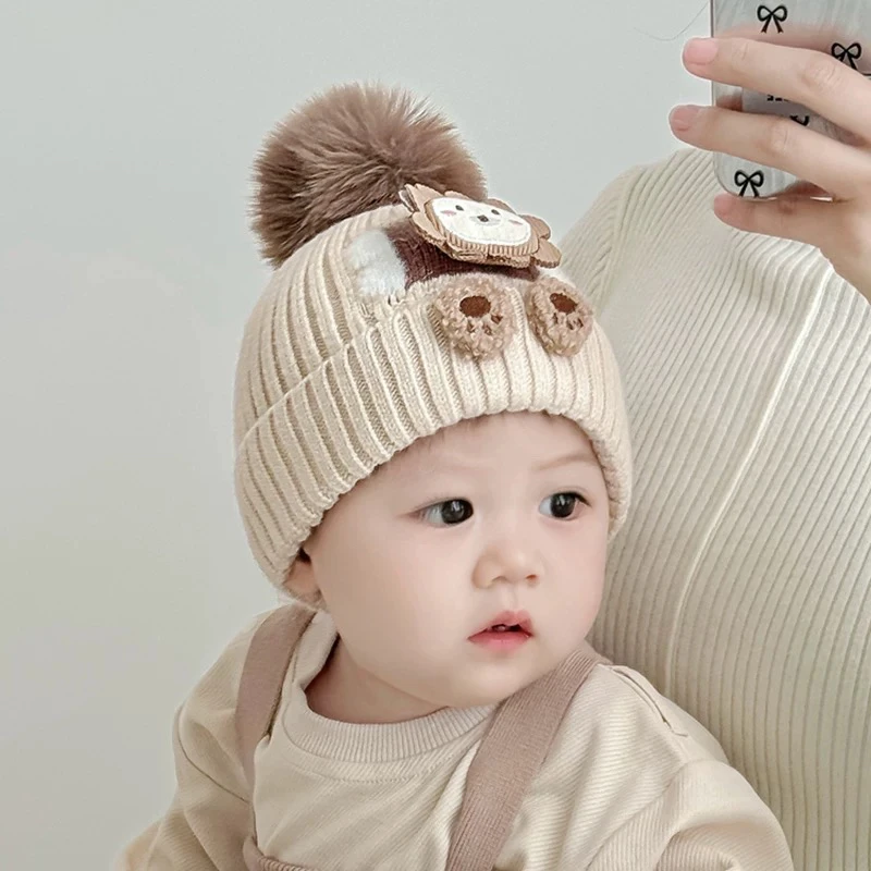 婴儿帽子秋冬女童护耳帽2025新款男宝宝防风帽小月龄毛线帽针织帽