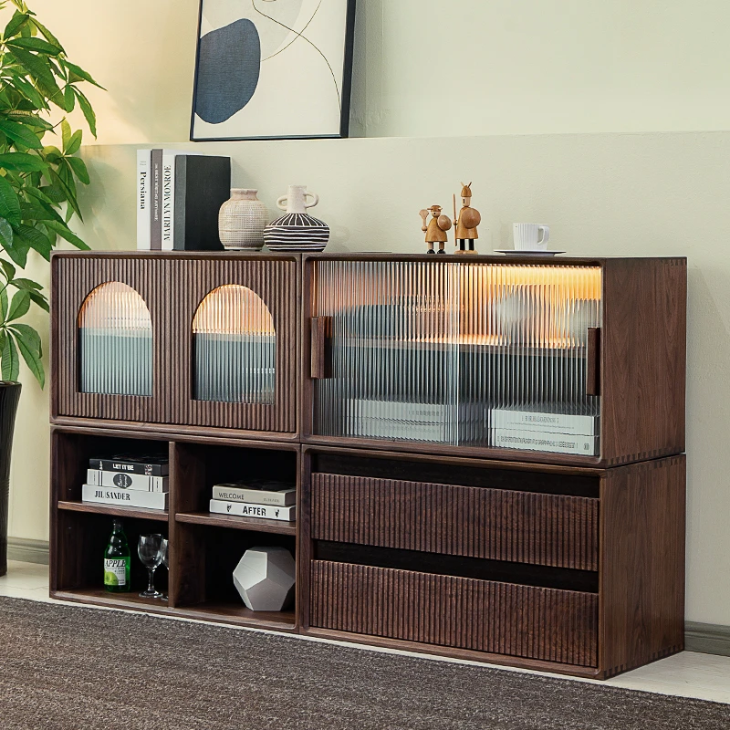 北美黑胡桃木书柜模块收纳柜实木展示柜电视柜餐边柜家用组合隔断