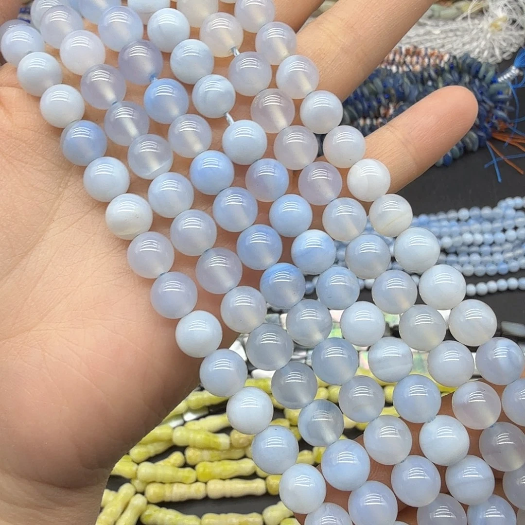 珠宝半成品水晶未镶嵌8m蓝纹玛恼一条