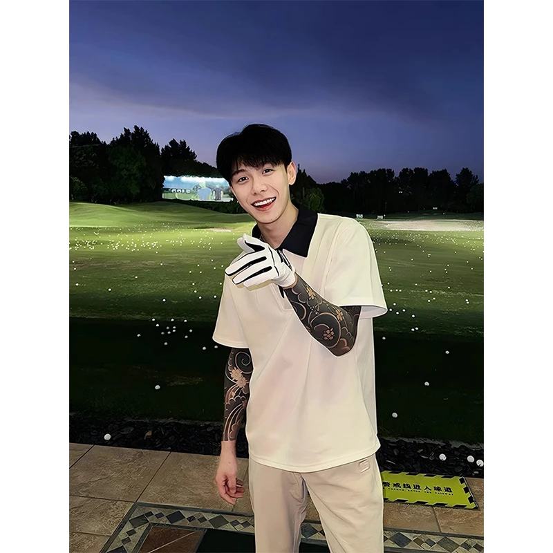 cleanfit假两件男生polo衫短袖美式高街翻领夏季t恤白色正肩半袖