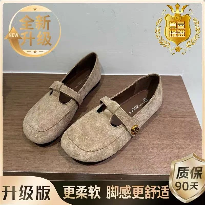 2025年秋季新款复古浅口单鞋女方头软底平底玛丽珍鞋仙女风奶奶鞋