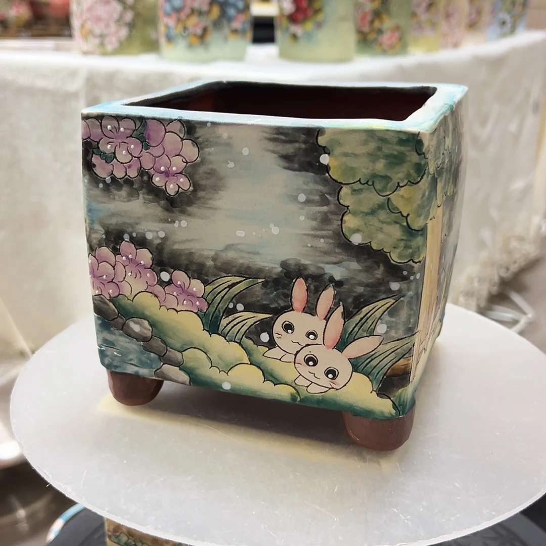 心***声手绘陶瓷花盆美盆
