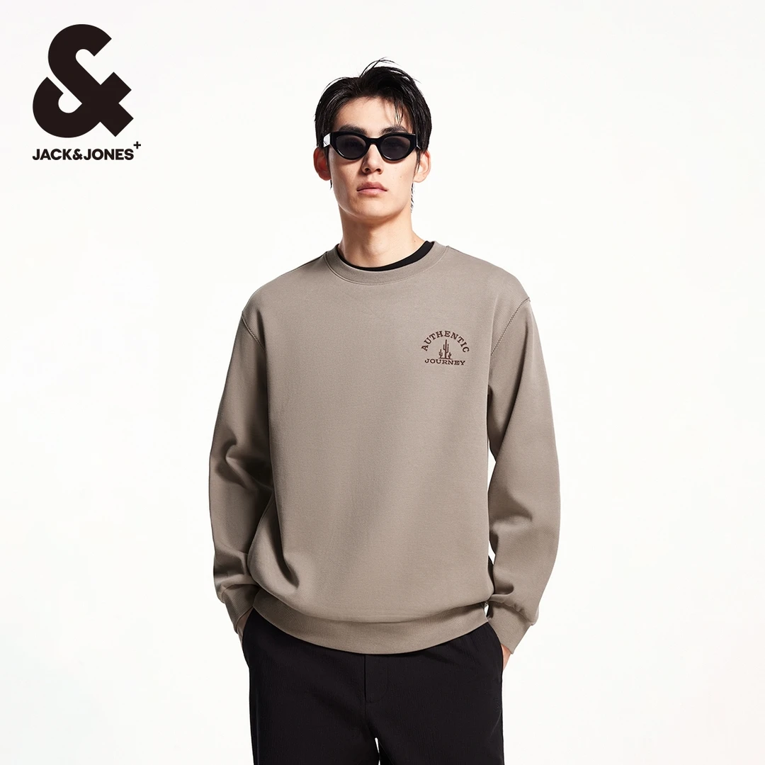 杰克琼斯秋季时尚潮休闲罗纹圆领及袖口背后刺绣宽松百搭卫衣男装