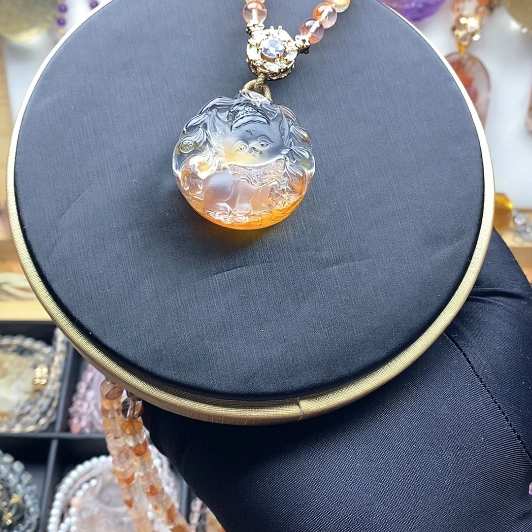 水晶未镶嵌颈饰红胶花可爱款狐牌（赠送学习）