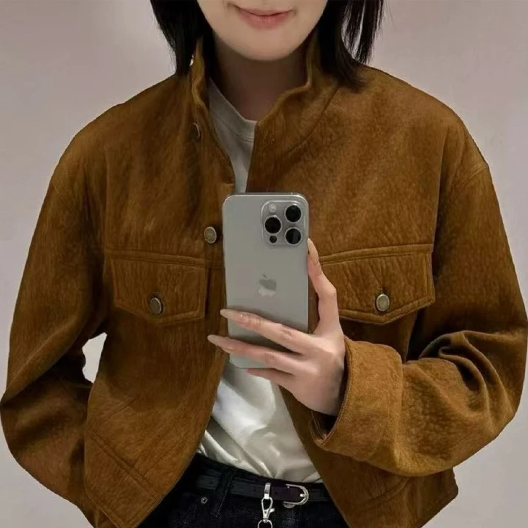 【蛋娘专属】秋新款韩版时尚立领麂皮绒短外套女