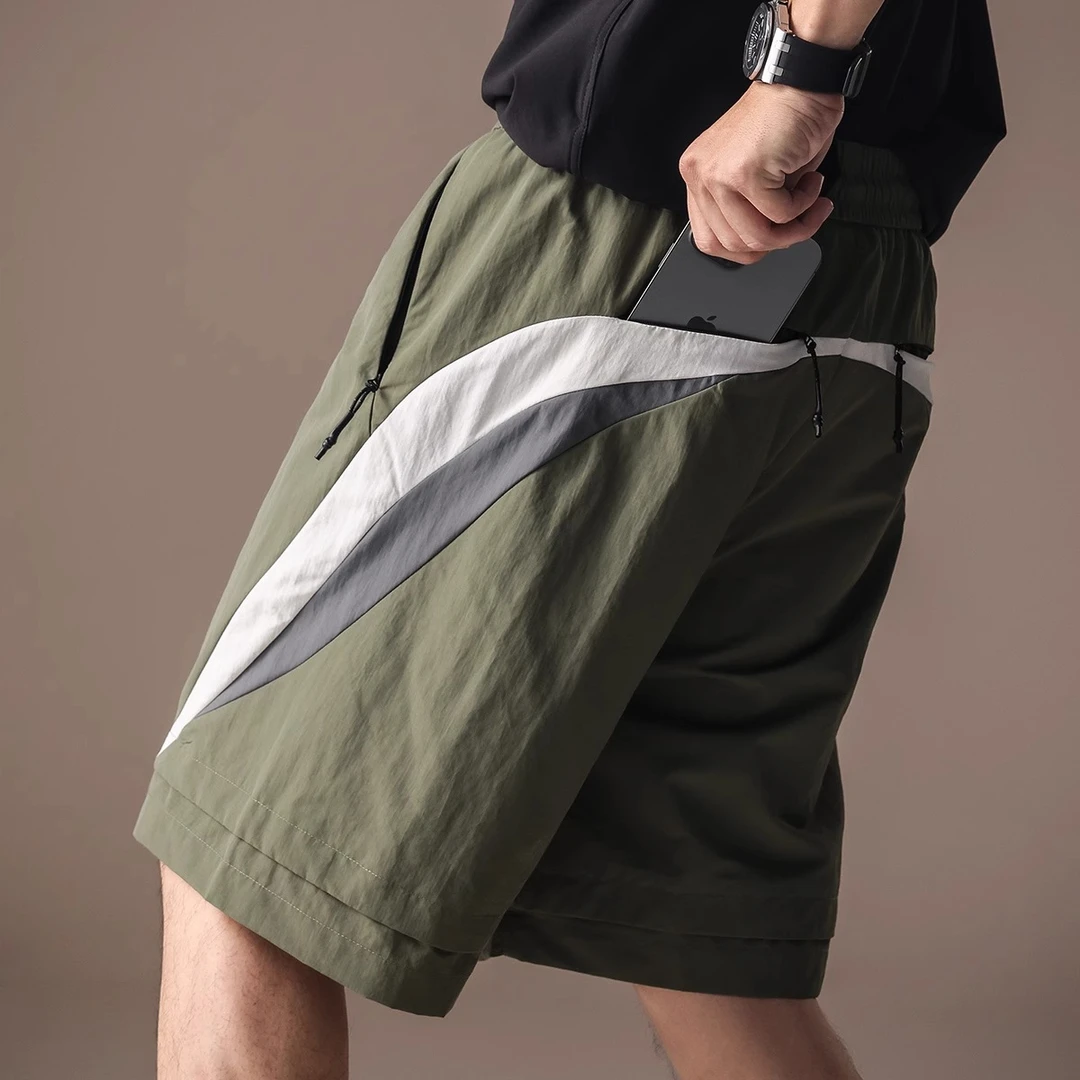 高端冰丝凉感速干撞色短裤男夏薄款户外运动美式休闲潮牌五分中裤