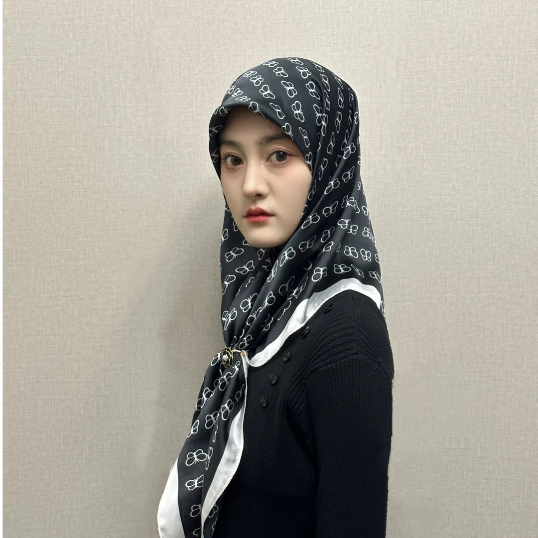 斜纹丝巾蝴蝶90方巾回族头巾纱巾女款回族方巾四季百搭洋气包头巾