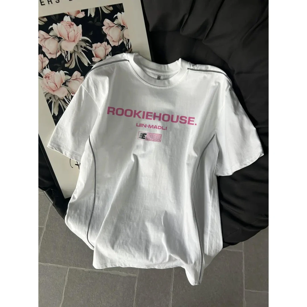 100%纯棉学生t恤女学院风字母印花短袖夏季韩系显瘦宽松圆领上衣