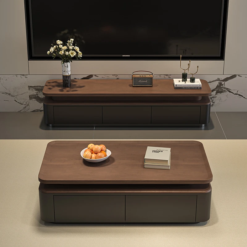 实木复古黑色电视柜现代简约落地极简电视机柜胡桃木色家用
