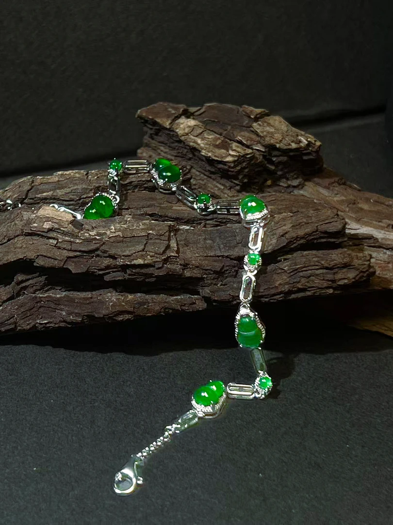 天然翡翠A货满绿葫芦银镶嵌精致简约百搭气质轻奢时尚气质妈妈