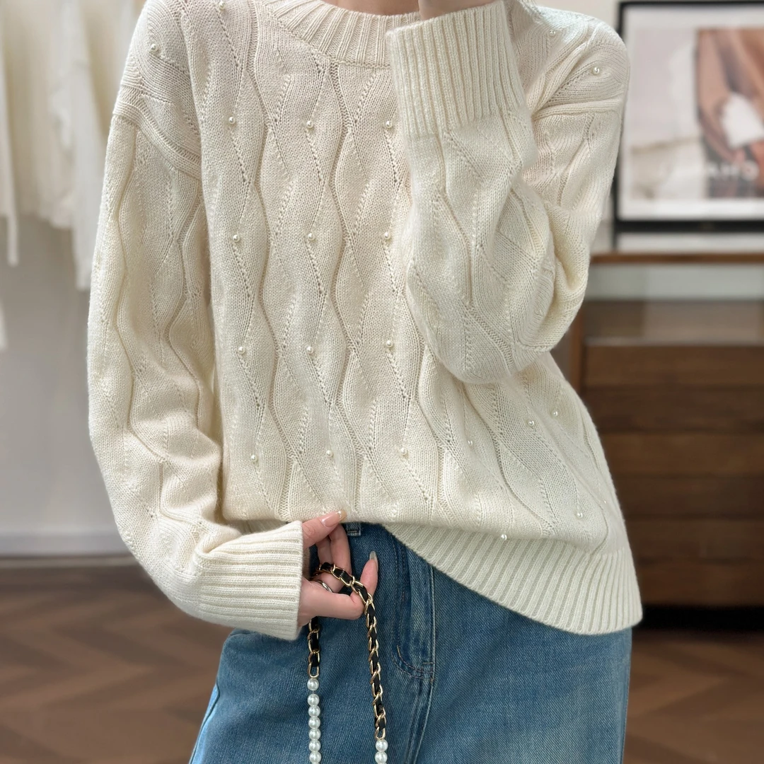 【门小九～海霞】秋冬款100羊绒麻花款慵懒风针织羊绒衫女