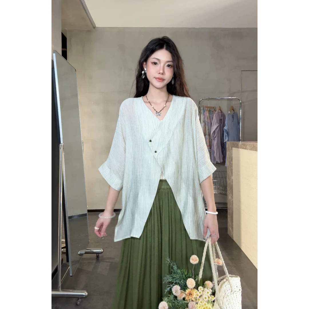 VGVL衬衫【青露】夏季新款设计感小众感开叉衬衫女