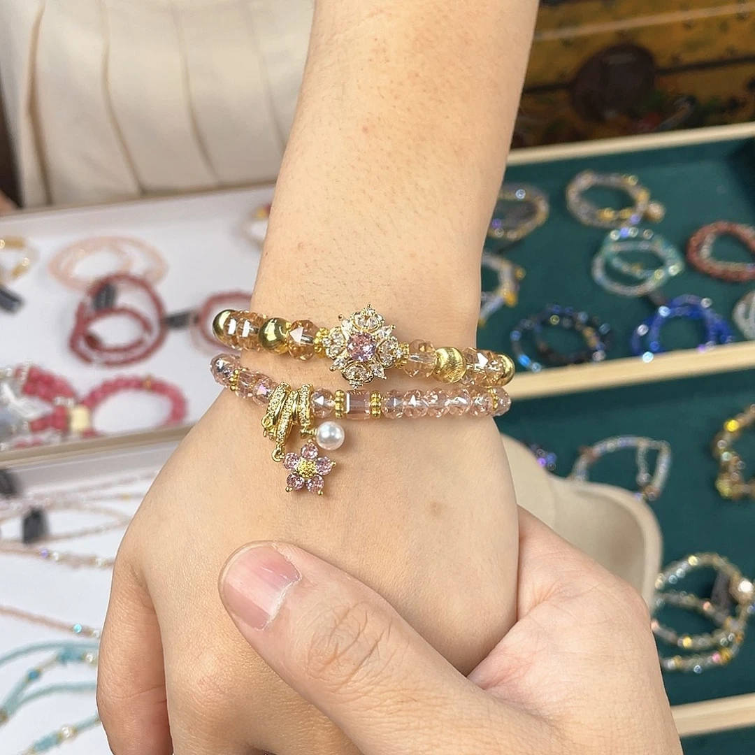 水晶手链银S925镀金镶嵌