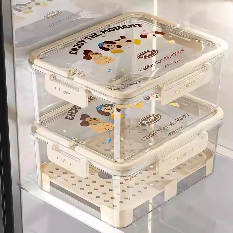 可爱透明保鲜盒厨房冰箱蔬菜水果饺子食物整理神器密封沥水收纳盒