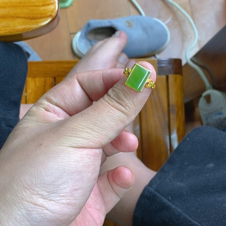 和田玉（碧玉）戒指银S925镀金镶嵌