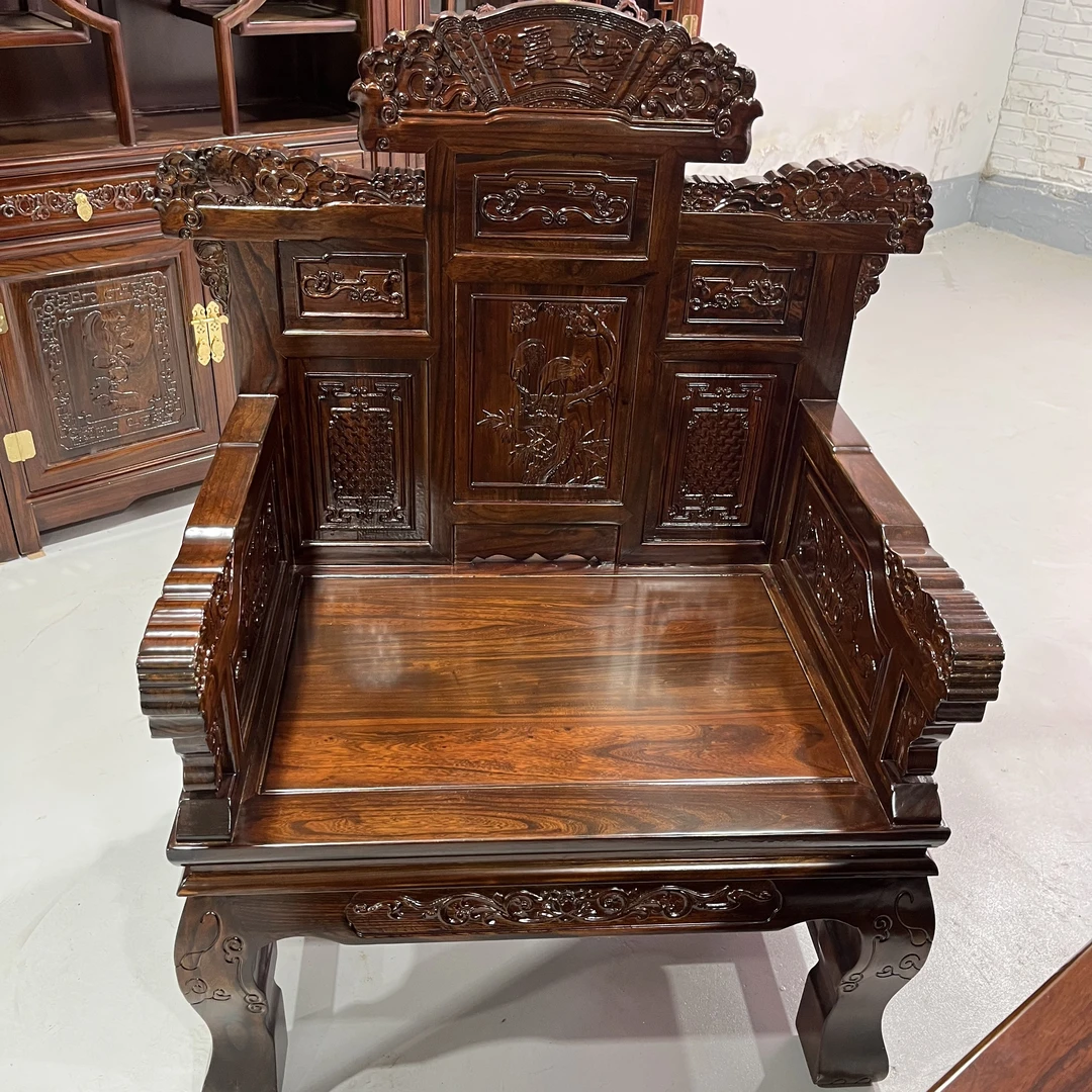 如意老板椅北方榆木材质雕花款办公古典两用客厅家用桌椅新中式