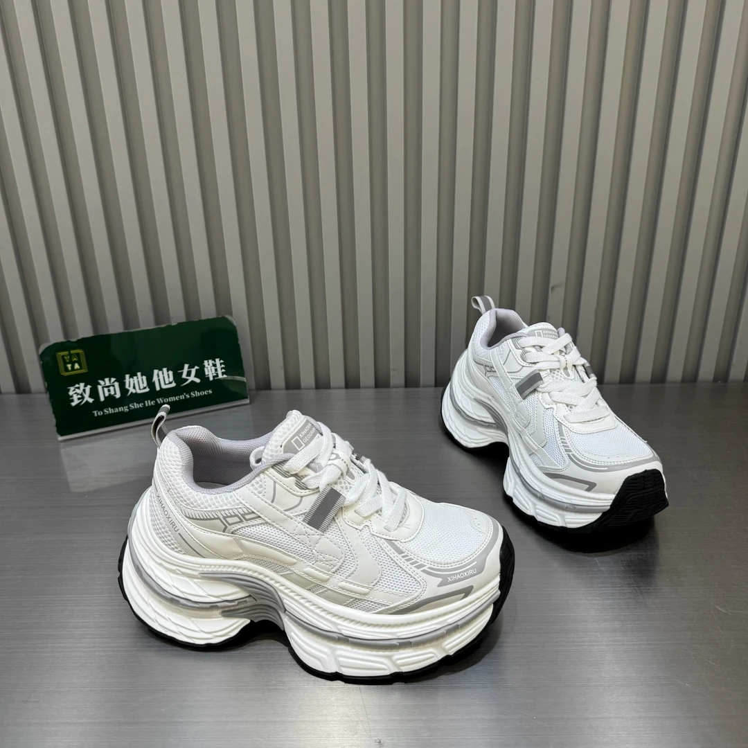 厚底巴黎老爹鞋女2025夏新款网面小个子增高透气网休闲运动女鞋