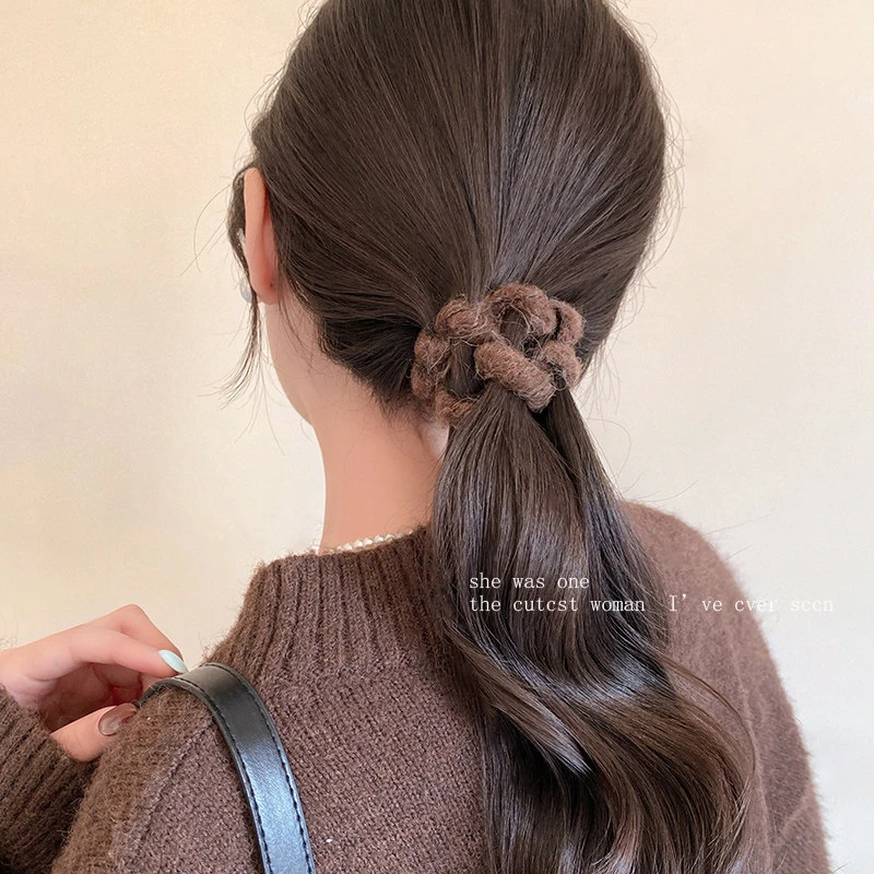 简约毛毛绒电话线发圈女秋冬高弹力扎马尾发绳不伤发耐用头绳发饰
