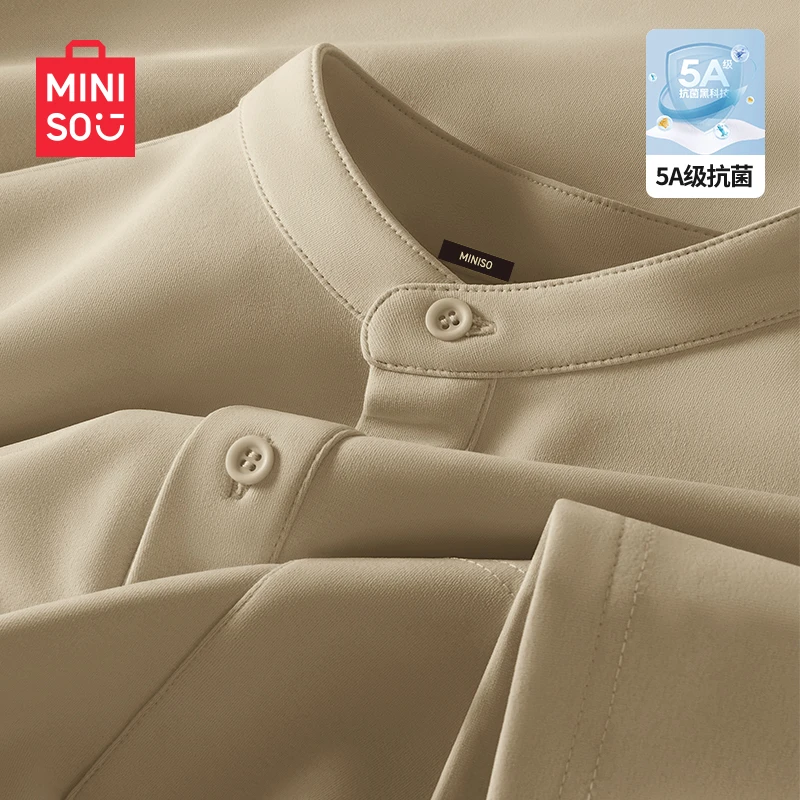 MINISO/名创优品立领短袖T恤男夏季美式薄款轻奢时尚休闲宽松体恤