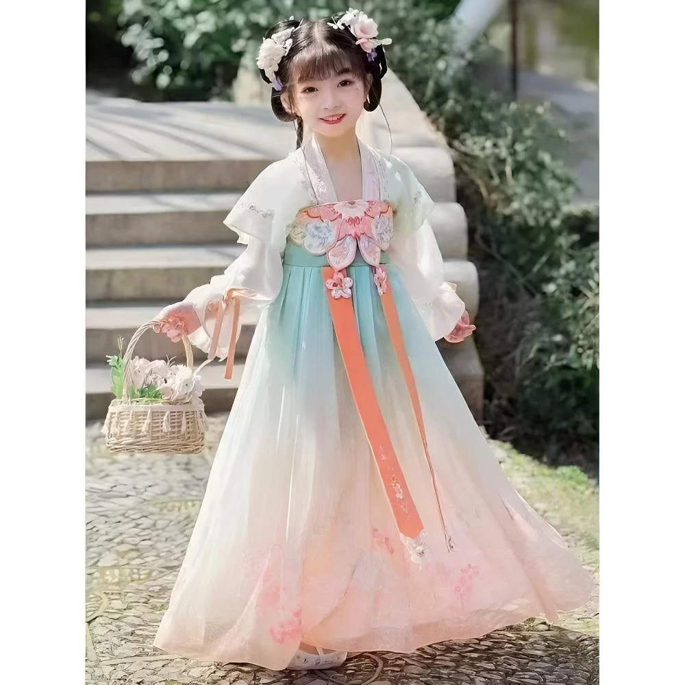 111极简风女中性民族风中国风汉服夏季女童裙子学生古装