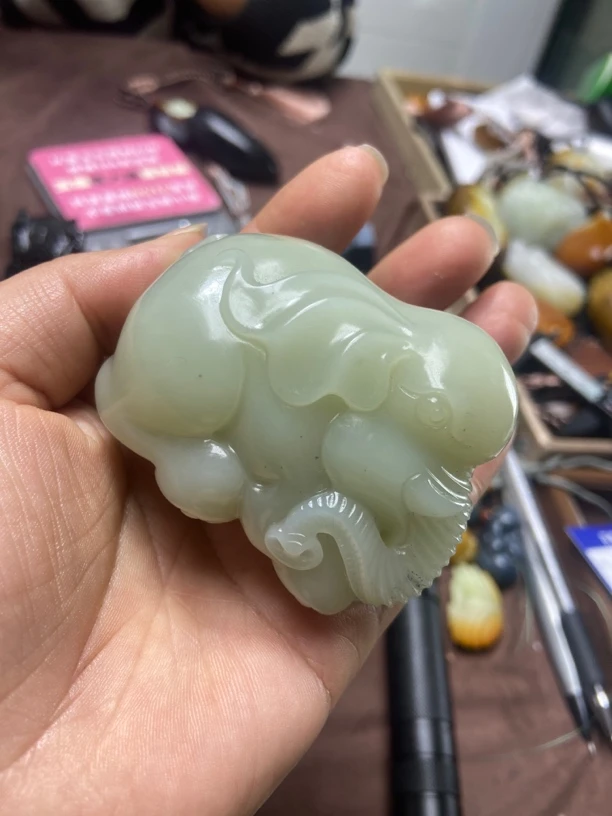 和田玉 把 件 大象
