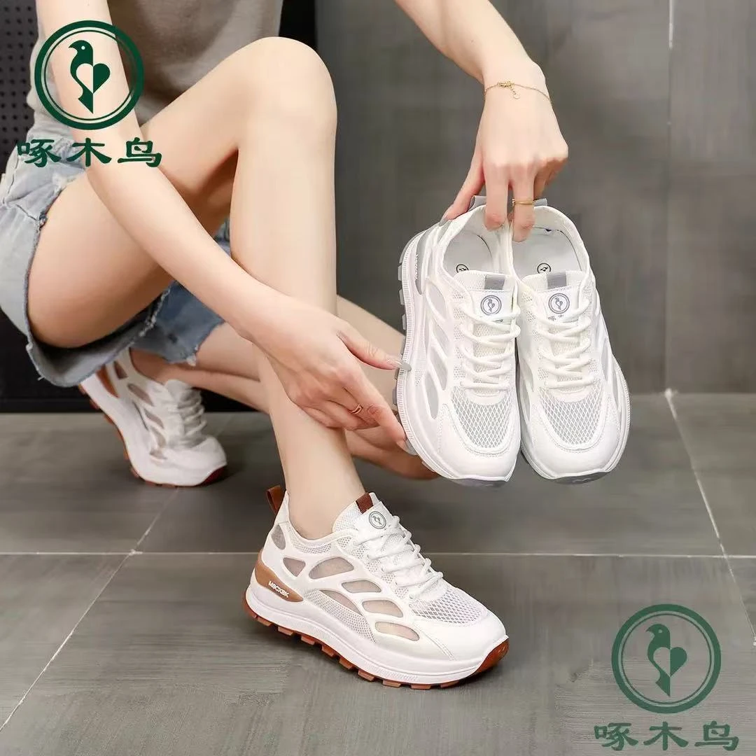 啄木鸟女鞋2025夏季新款网面薄款透气轻便百搭休闲运动鞋