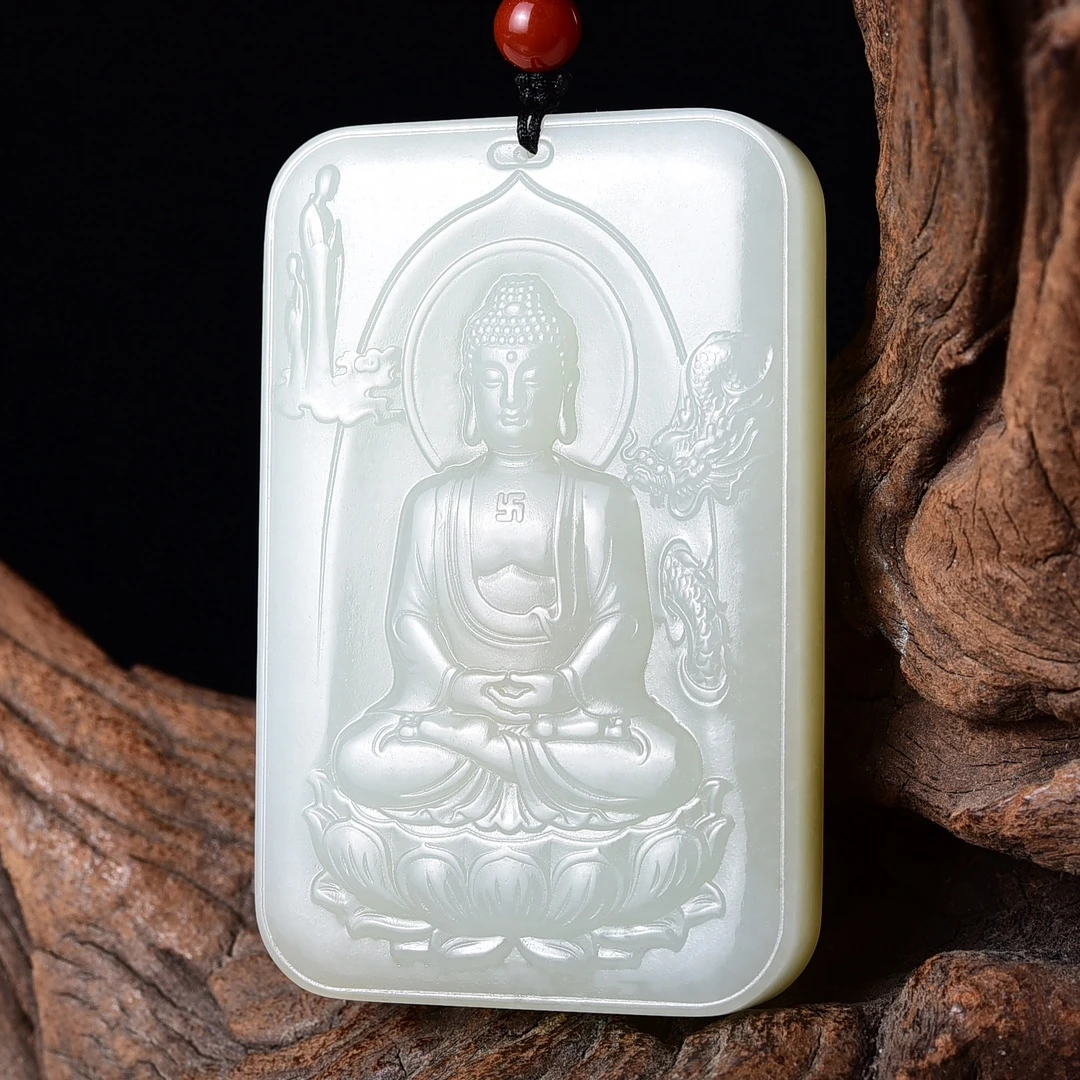 天然和田玉大日如来菩萨吊坠男女款生肖猴羊本命佛挂件项链