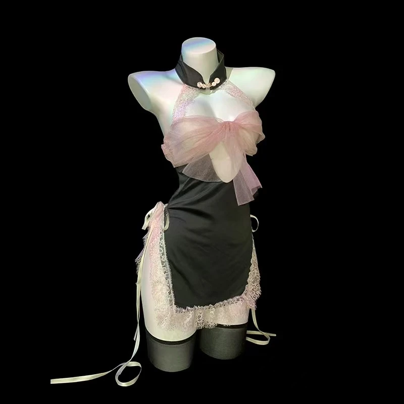 『七月风』性感纯欲透视裸背挂脖睡裙御姐情侣约会穿搭