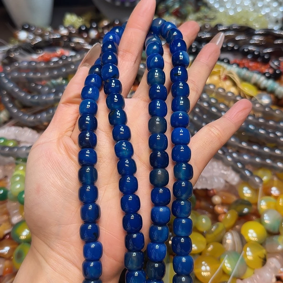 玛瑙/玉髓未镶嵌珠宝半成品蓝玛瑙老行11mm一条