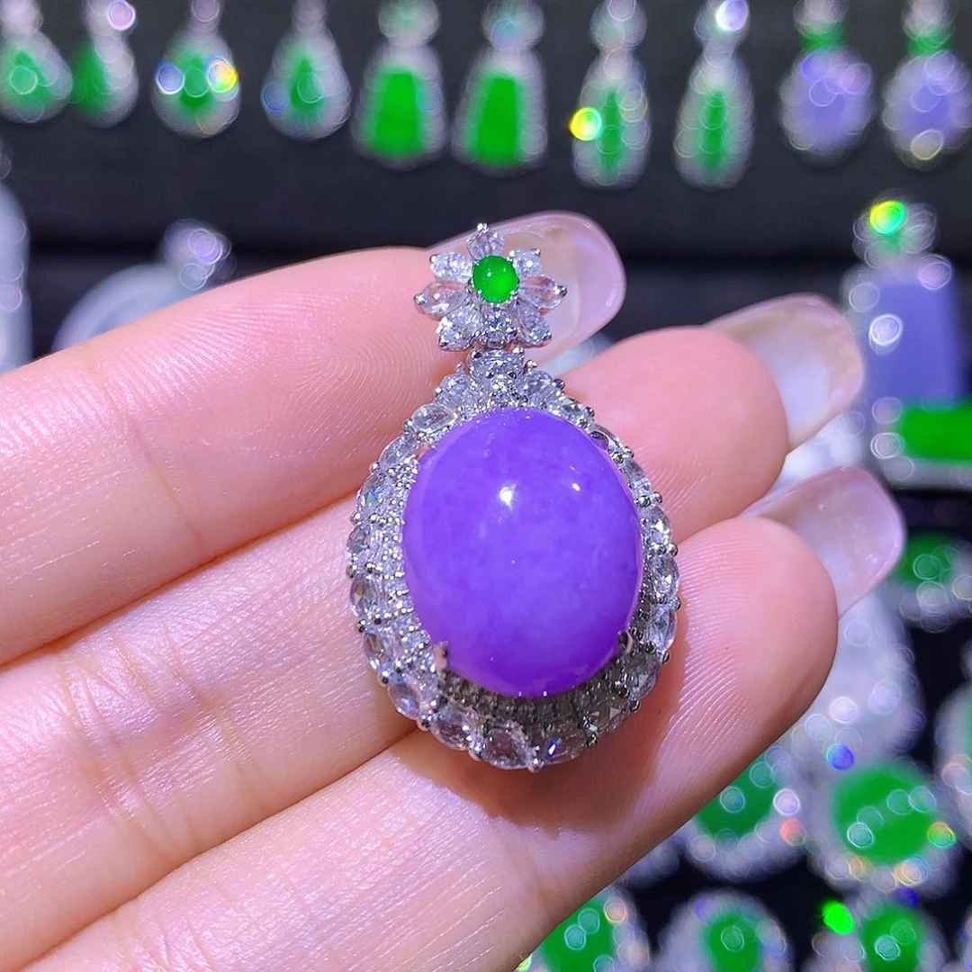 翡翠18K金镶嵌颈饰高冰紫罗兰