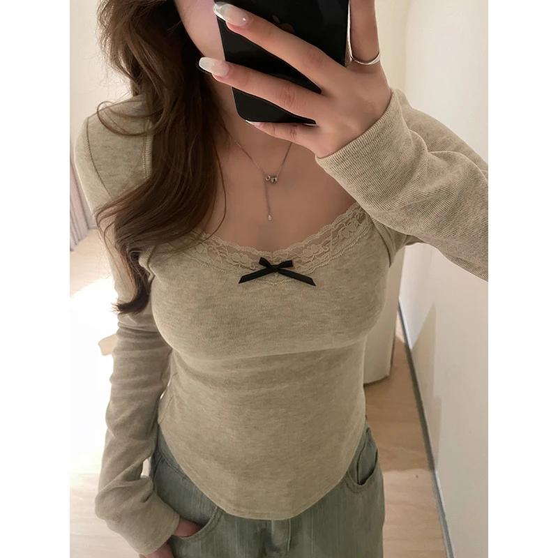 王少女的店【清清】杏色修身薄绒时尚洋气打底长袖上衣Z15055S34