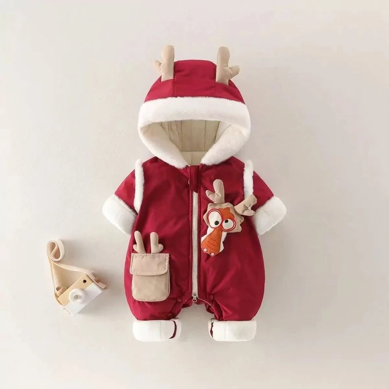 新款婴儿拜年服小龙人冬季加绒加厚连体衣棉服宝宝衣服超萌可爱