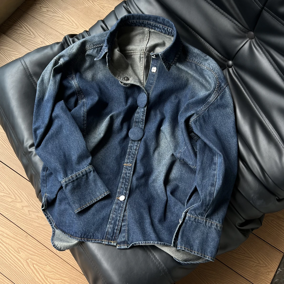 YUXI▪️2025春秋新款韩版大纽扣牛仔外套女