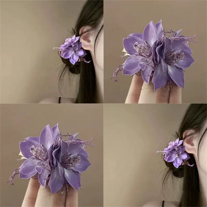 花涧紫！甜美龙须茉莉发夹！氛围感刘海夹海边拍照边夹盘发器头饰