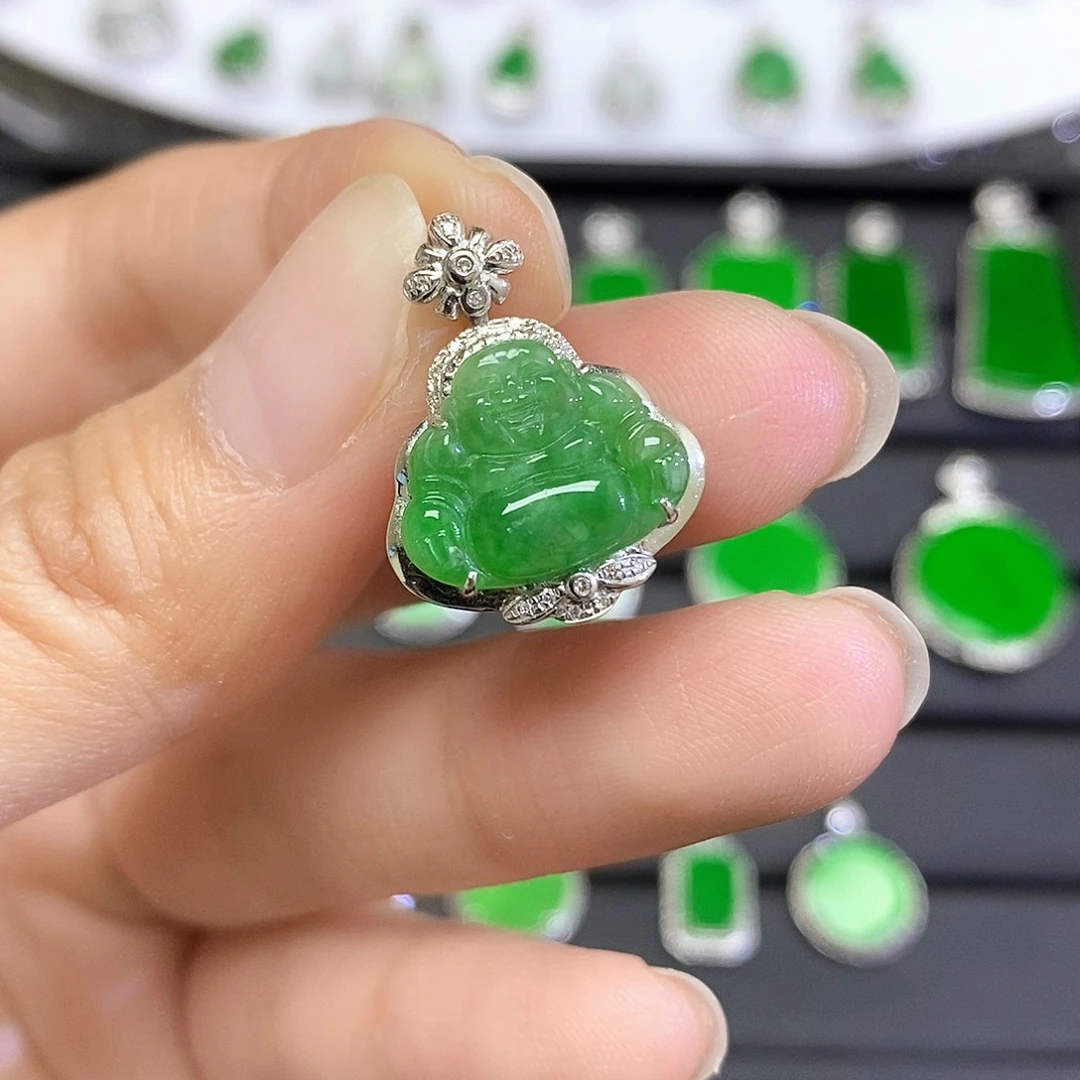 翡翠18K金镶嵌吊坠(不含链)