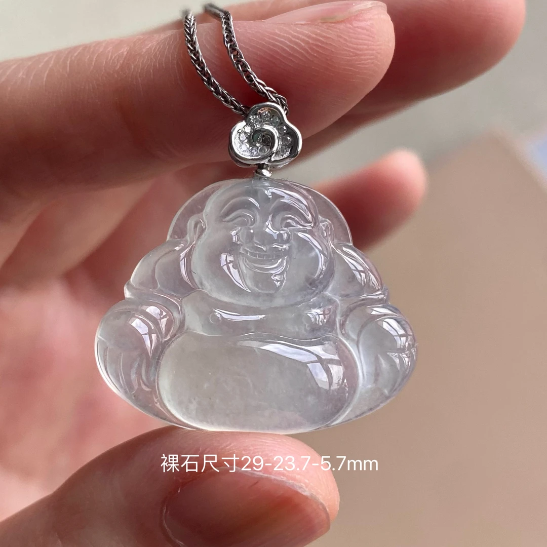 翡翠颈饰18k金镶嵌高冰种起光冰透感十足透亮起光翡翠佛公吊坠