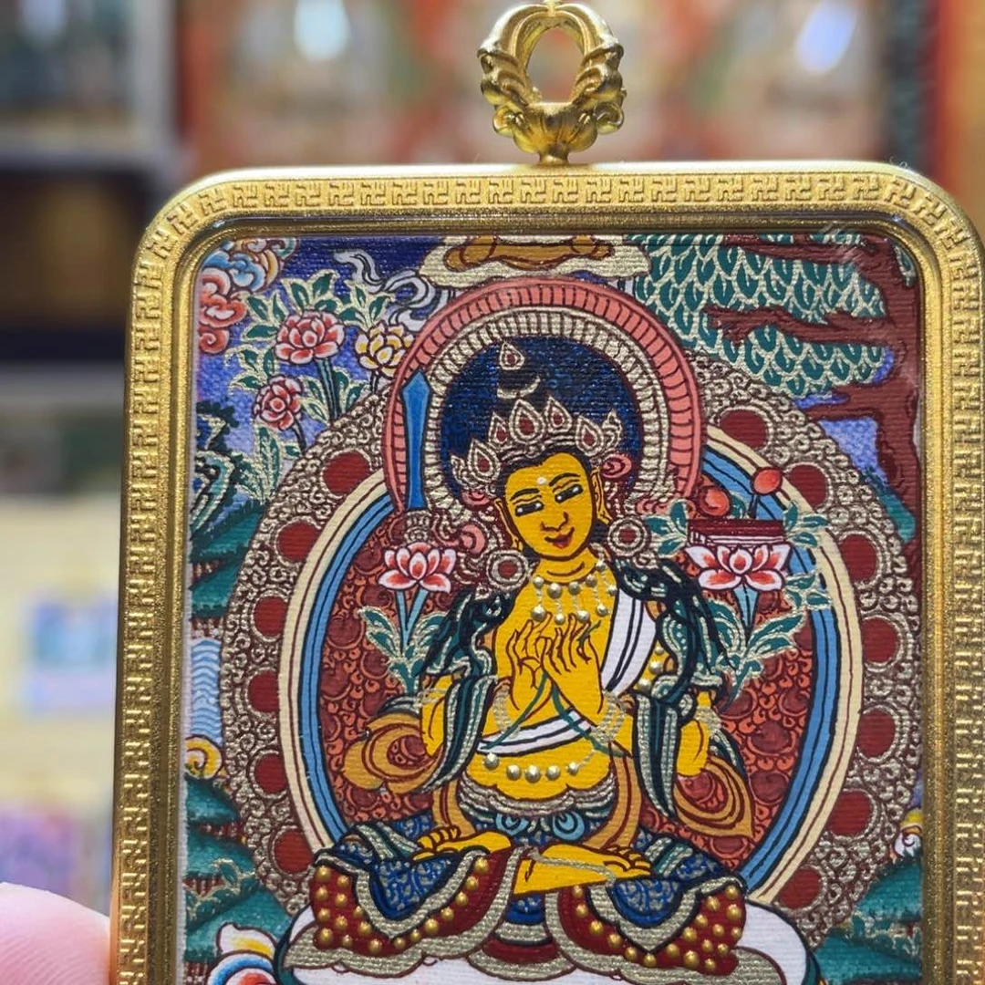 吊坠热贡纯手绘唐卡文殊菩萨