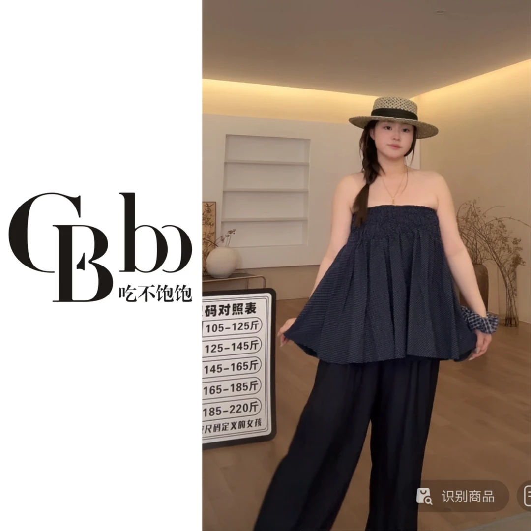 【吃不饱饱】大码 设计感斜肩拼蕾丝字母T波点短裙半身裙143