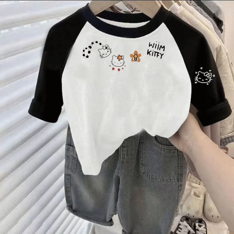 儿童上衣长袖T恤纯棉新款春秋百搭女童卡通圆领打底宝宝拼色印花t