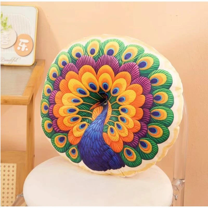 孔雀开屏棉麻圆形椅子坐垫加厚垫子屁垫椅垫家用榻榻米地（备用）