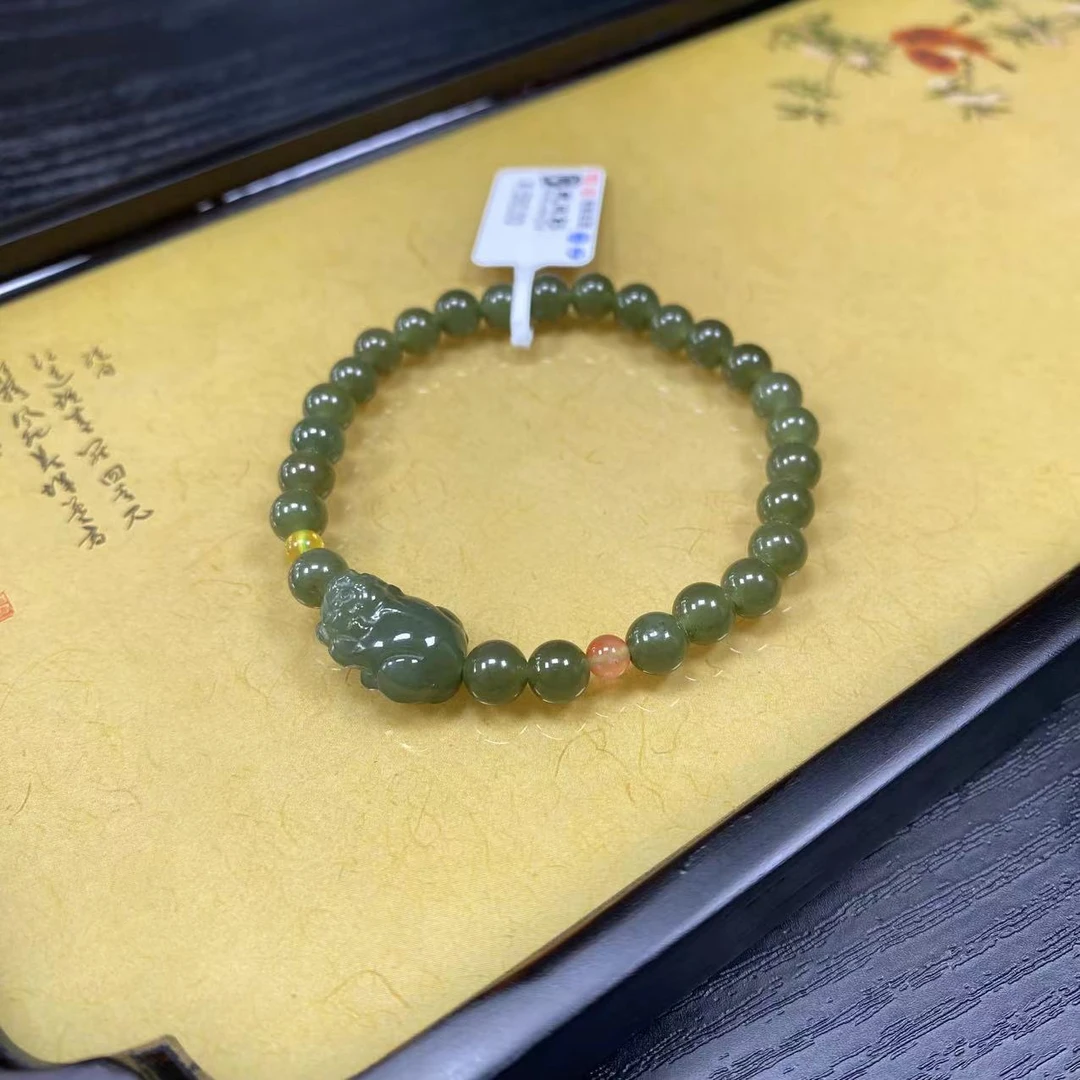 天然和田玉手串青海晴水料配和田玉貔貅配南红玛瑙蜜蜡-2989