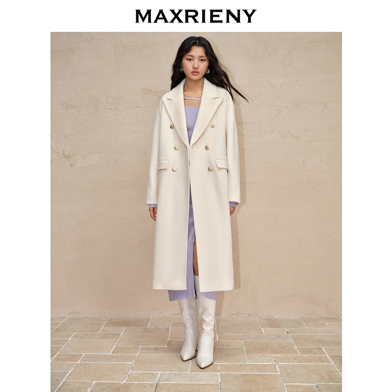 【芊芊专属】【商场同款】MAXRIENY落肩复古绵羊毛大衣冬款外套长款