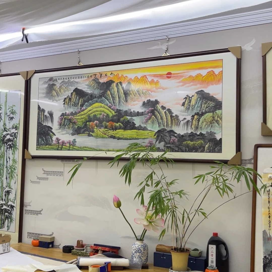 国画六尺旭日东升画框一幅